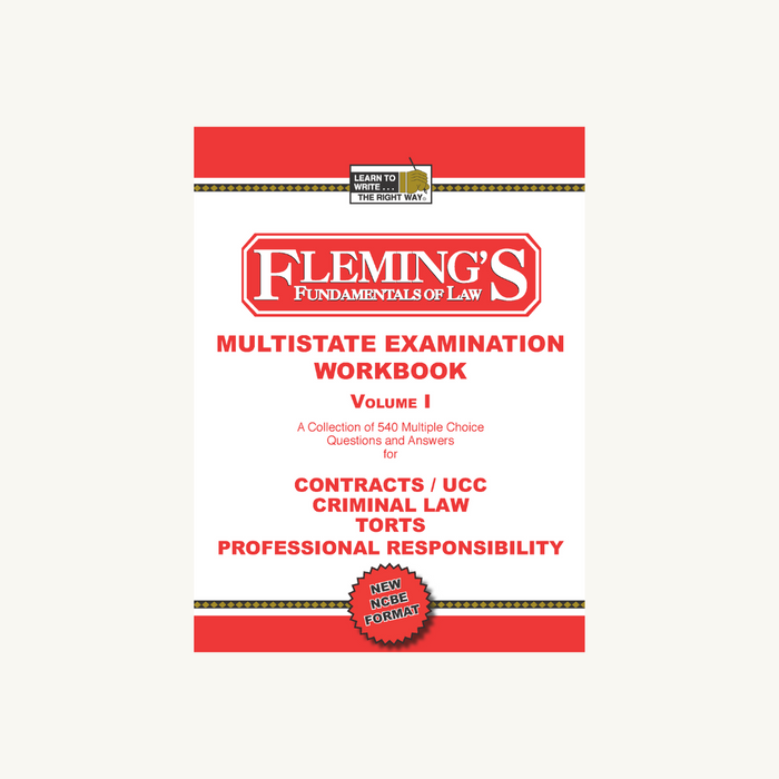 Equip yourself for success on multiple-choice exams with Fleming's Multistate Volume 2. This self-instruction manual provides detailed methods and strategies, along with 536 multiple choice questions and explanatory answers in Civil Procedure, Constitutional Law, Criminal Procedure, Evidence, and Real Property. Perfect your skills and boost your confidence with the Fleming's Fundamentals of Law.